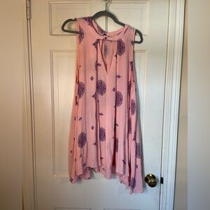 Free People Dress Tree Swing Tunic Keyhole Blush Pink Medallion Boho Size Large